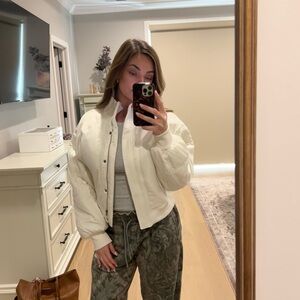 Anthropologie Cream Bomber Jacket